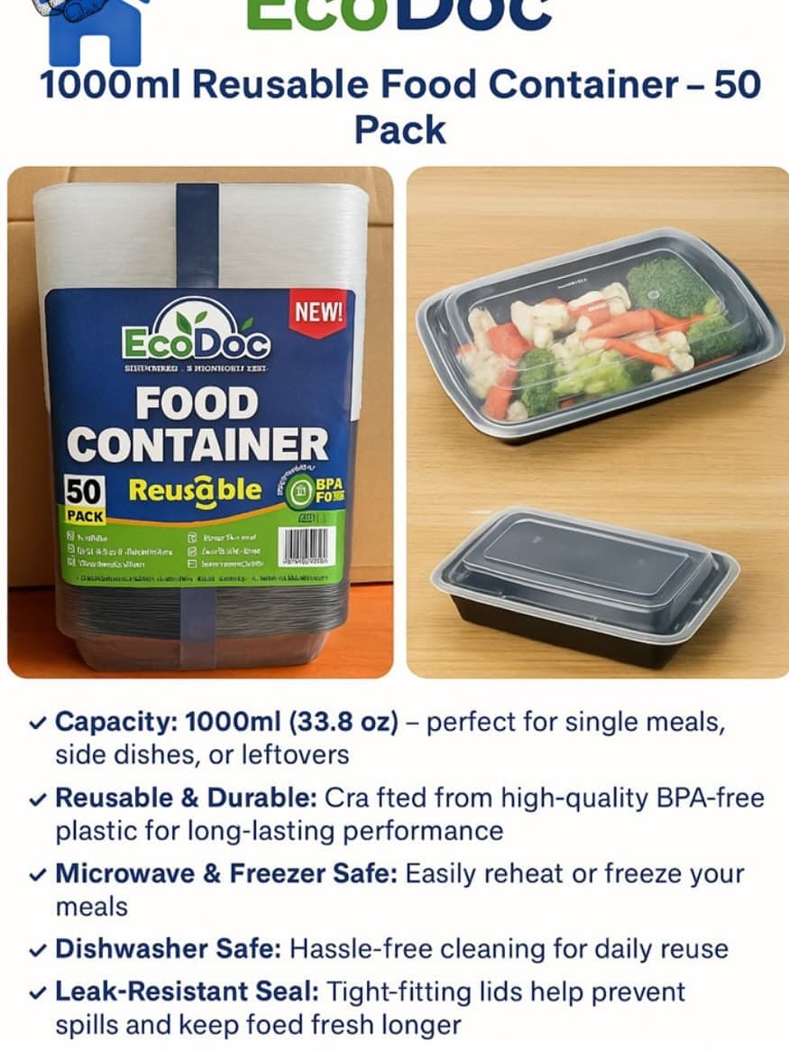 EcoDoc 1000ml Reusable Food Container (150 Pack) — photo 4 of 9
