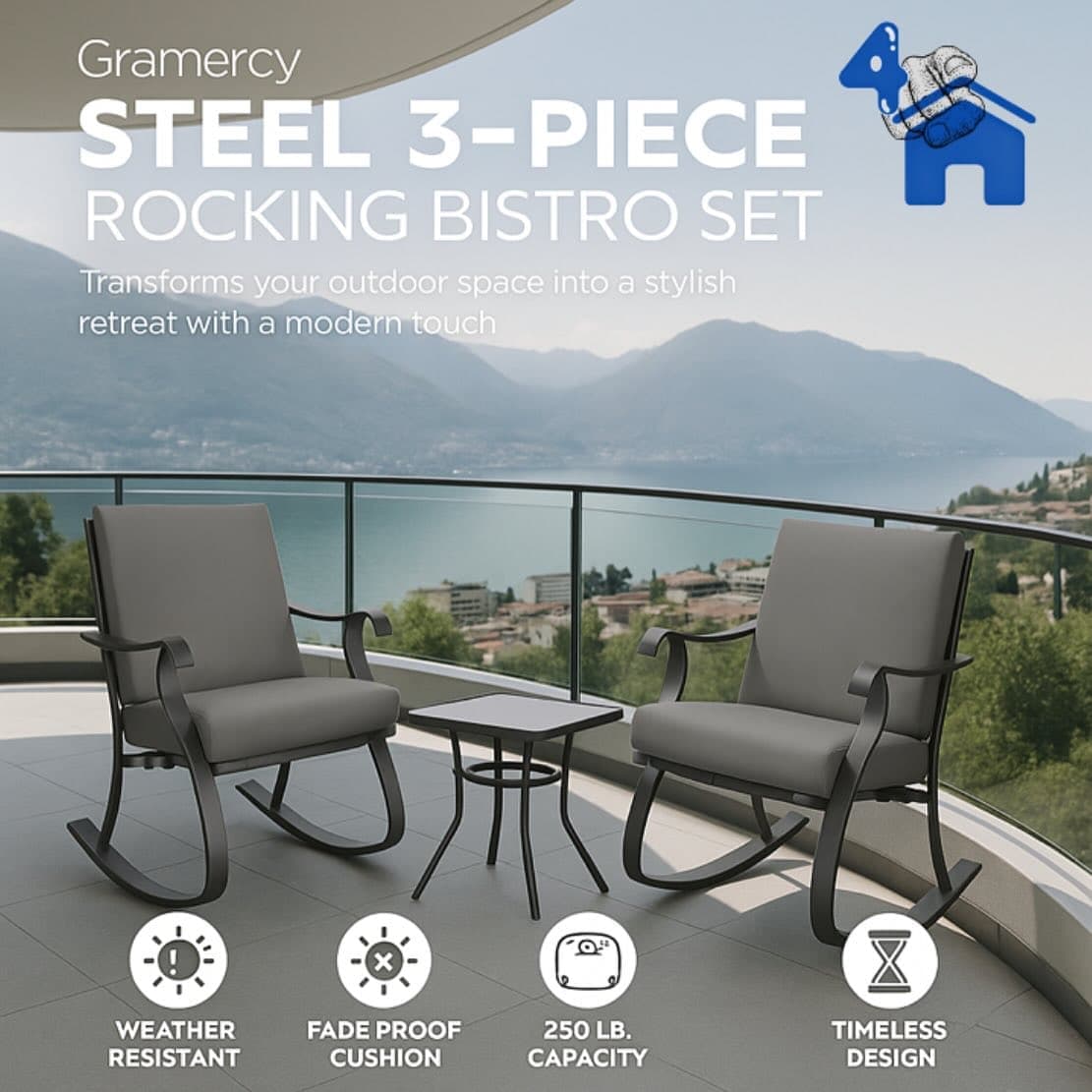 Gramercy Steel 3-Piece Rocking Bistro Set — photo 3 of 6