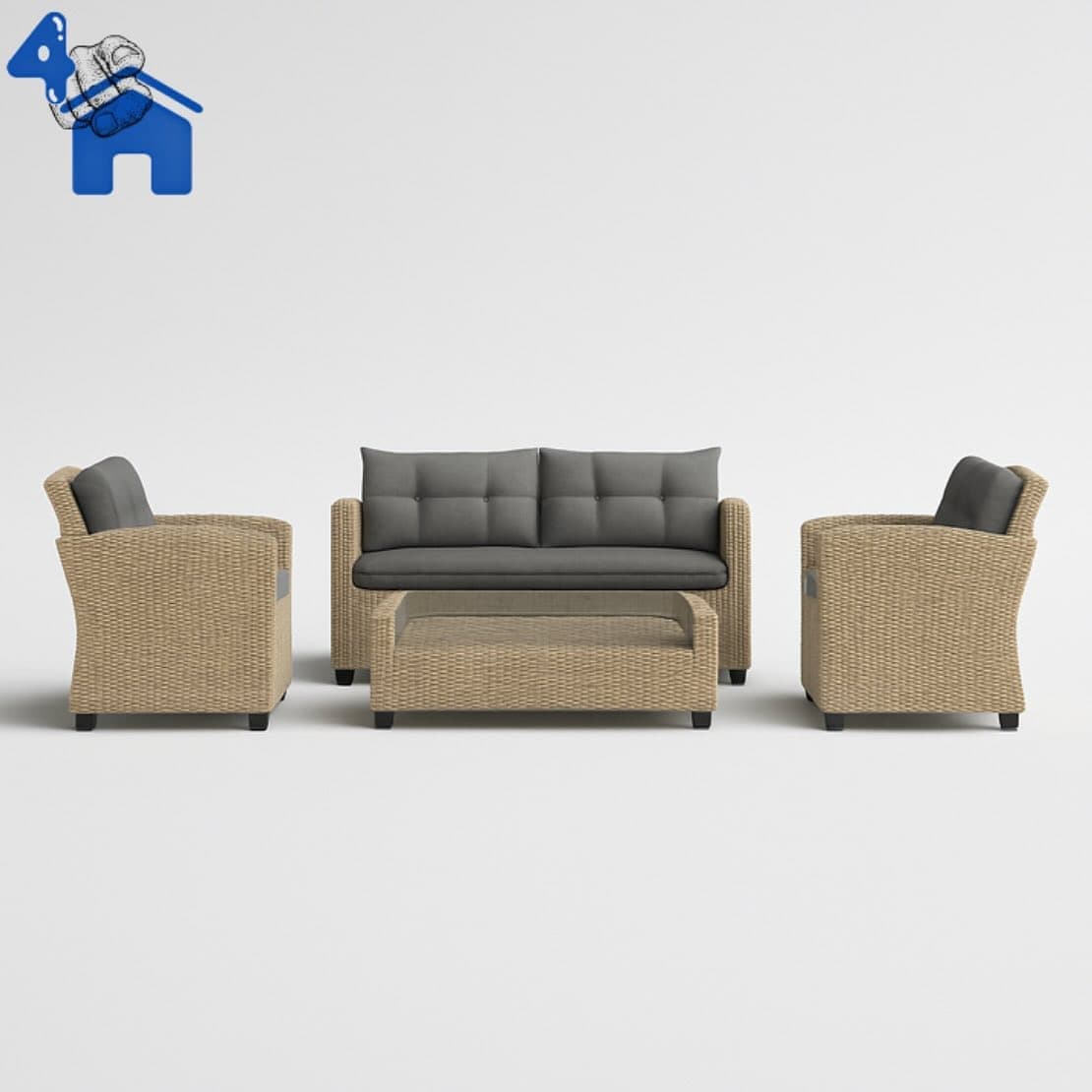 Jett 4-Person Wicker Outdoor Sofa Seating Group with Glass-Top Table — photo 1 of 8