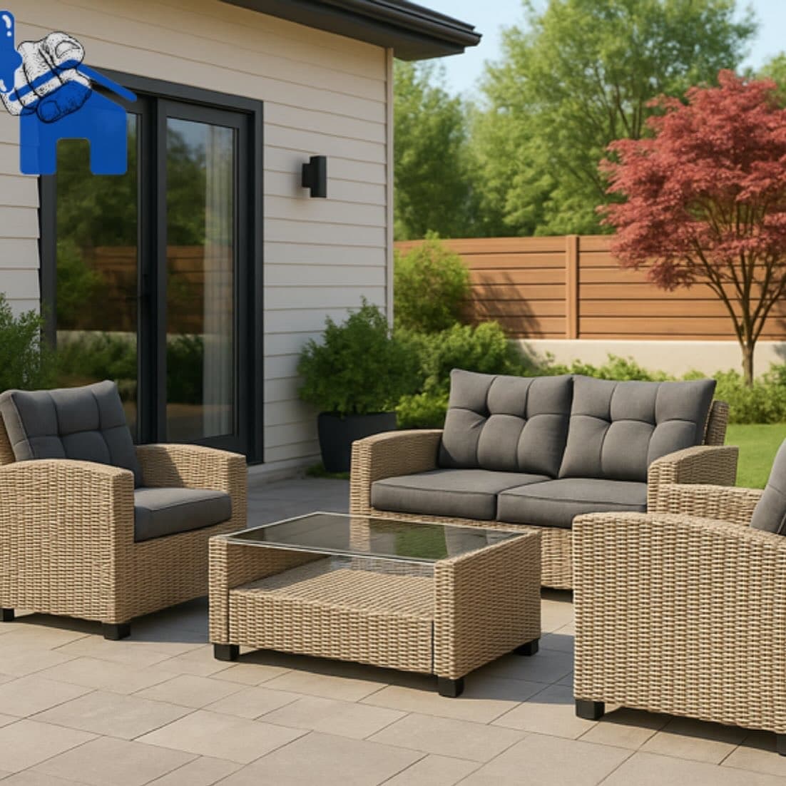 Jett 4-Person Wicker Outdoor Sofa Seating Group with Glass-Top Table — photo 7 of 8