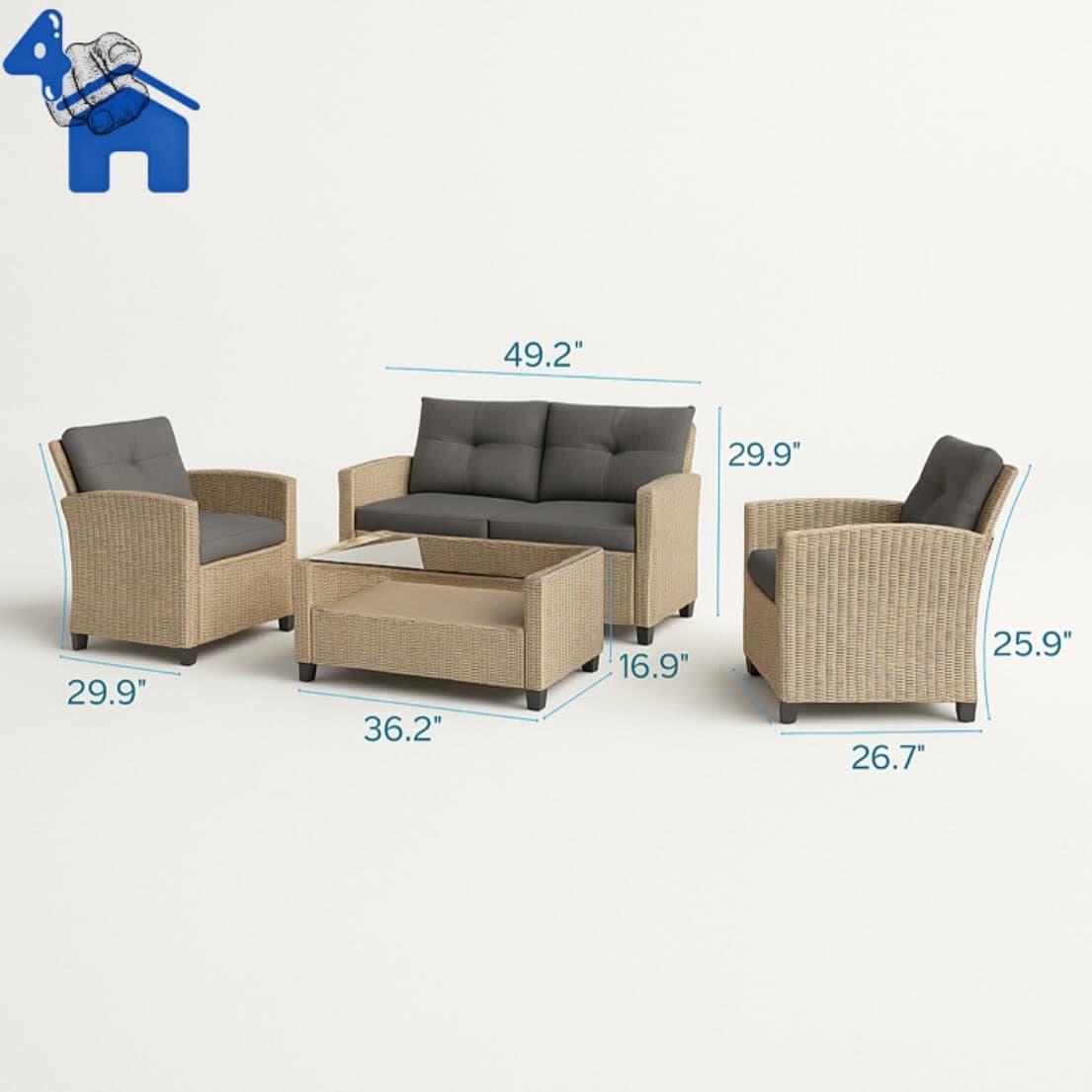 Jett 4-Person Wicker Outdoor Sofa Seating Group with Glass-Top Table — photo 8 of 8