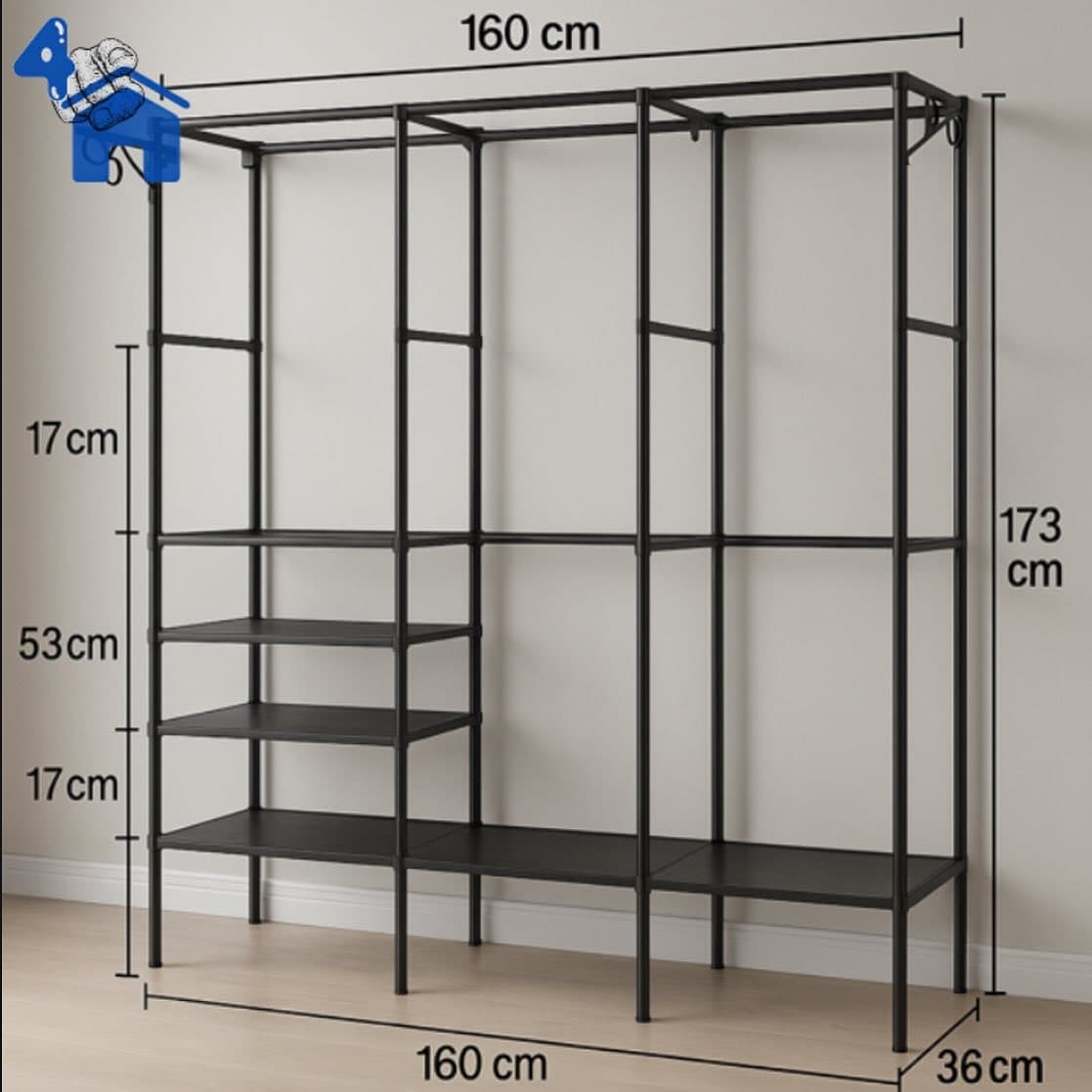 3-Column Clothes Rack Wardrobe with Shoe Organizer — photo 10 of 10