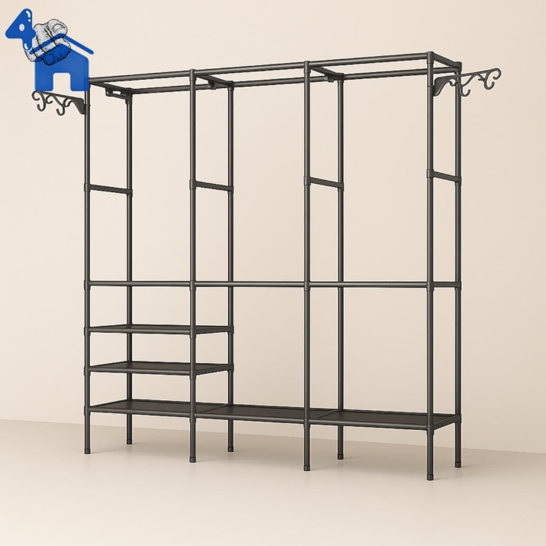 3-Column Clothes Rack Wardrobe with Shoe Organizer — photo 6 of 10