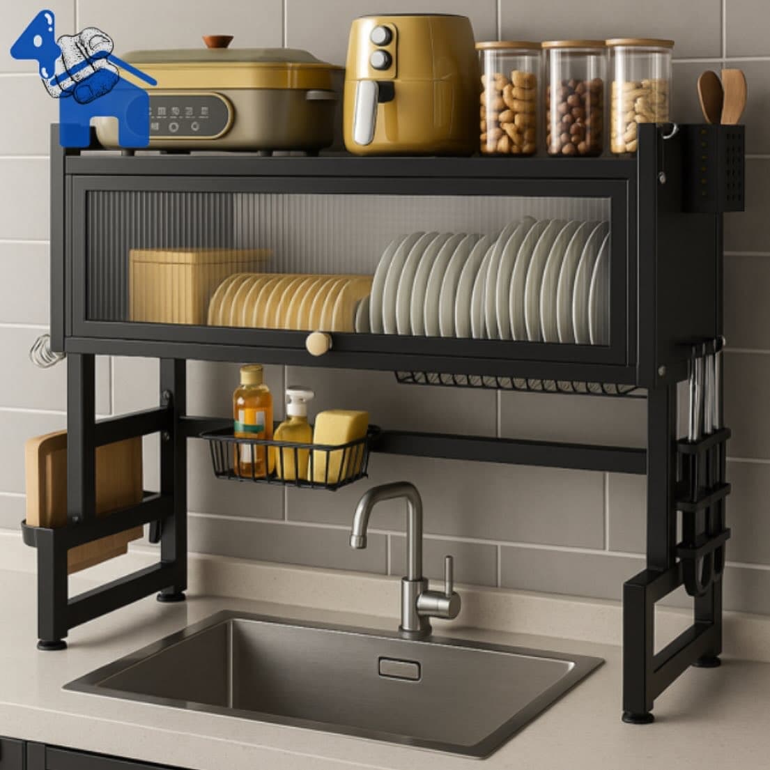 Over-the-Sink Dish Drainer Rack with Flip-Top Cover — photo 3 of 5